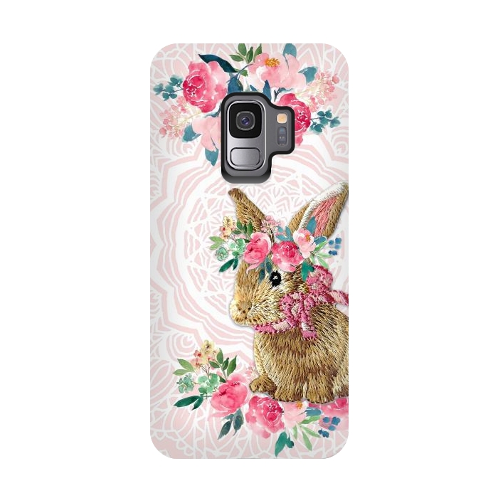 Galaxy S9 StrongFit Flower Friends Bunny by Monika Strigel