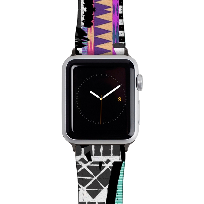 Watch 42mm / 44mm Strap PU leather Colourful African inspired ethnic print by Oana 