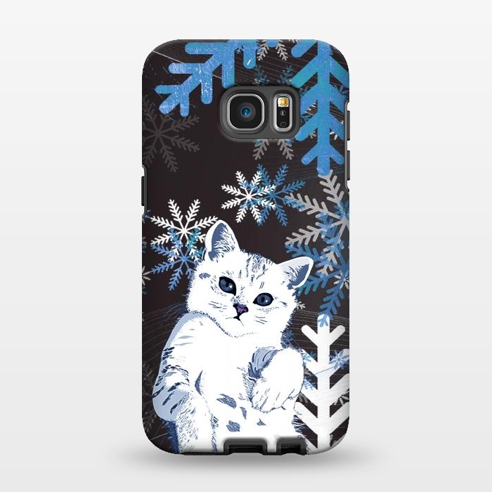 Galaxy S7 EDGE StrongFit Cute kitty with blue metallic snowflakes by Oana 