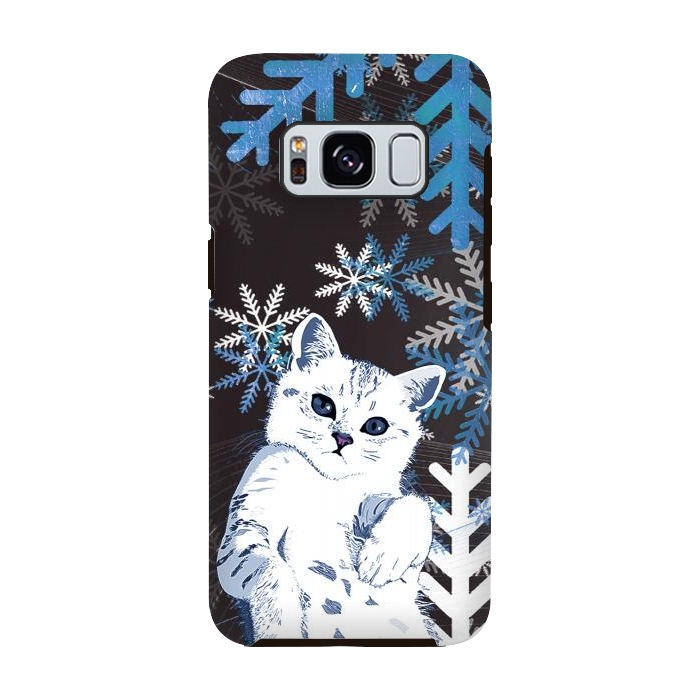 Galaxy S8 StrongFit Cute kitty with blue metallic snowflakes by Oana 