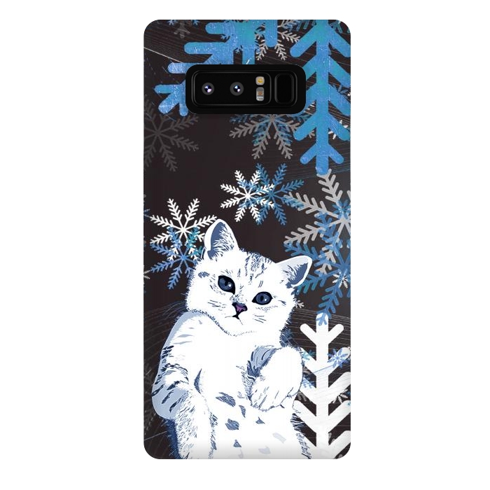 Galaxy Note 8 StrongFit Cute kitty with blue metallic snowflakes by Oana 