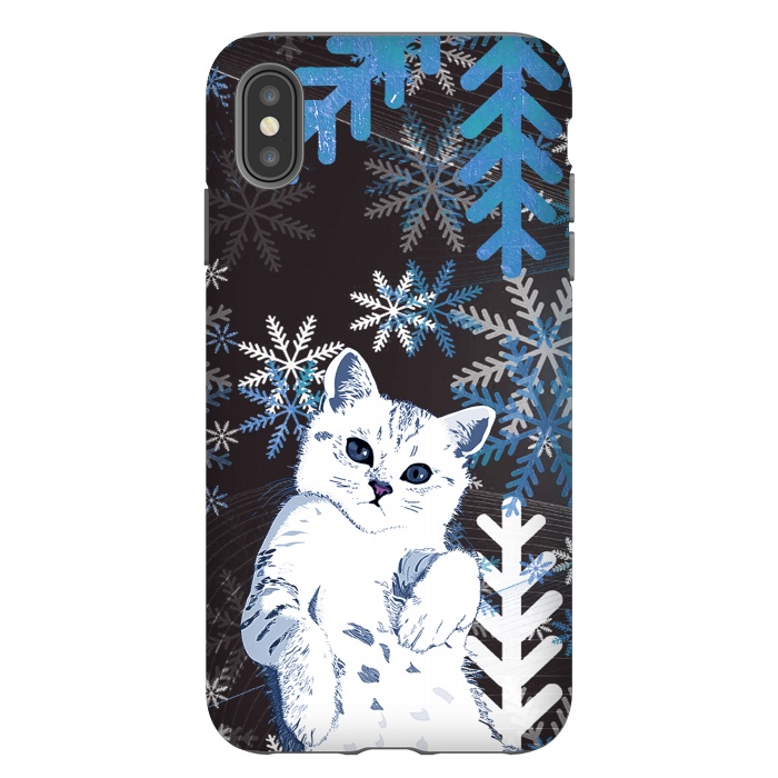 iPhone Xs Max StrongFit Cute kitty with blue metallic snowflakes by Oana 