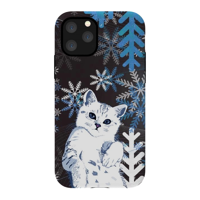 iPhone 11 Pro StrongFit Cute kitty with blue metallic snowflakes by Oana 