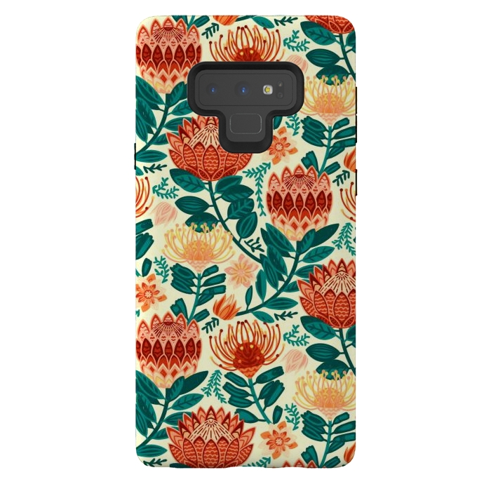 Galaxy Note 9 StrongFit Protea Chintz - Orange & Teal  by Tigatiga