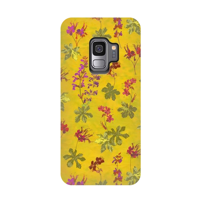 Galaxy S9 StrongFit Cottage Garden Floral Yellow by Lotti Brown