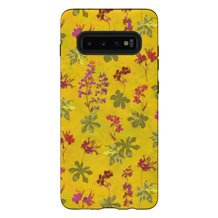 Galaxy S10 plus StrongFit Cottage Garden Floral Yellow by Lotti Brown