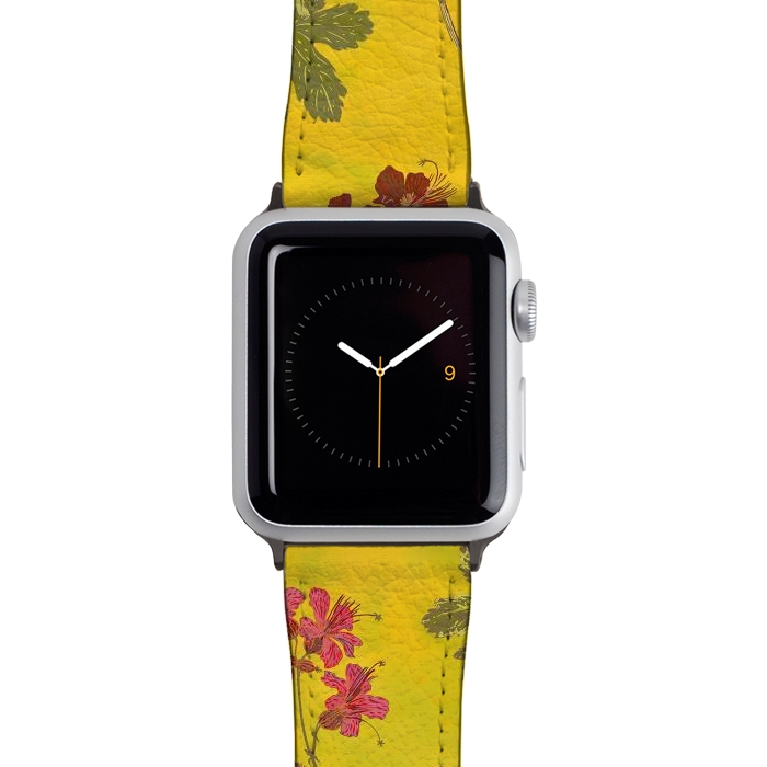 Watch 38mm / 40mm Strap PU leather Cottage Garden Floral Yellow by Lotti Brown