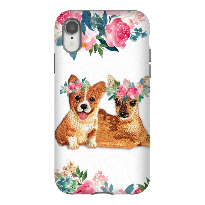 iPhone Xr StrongFit Flower Friends Corgi Fawn Lace by Monika Strigel