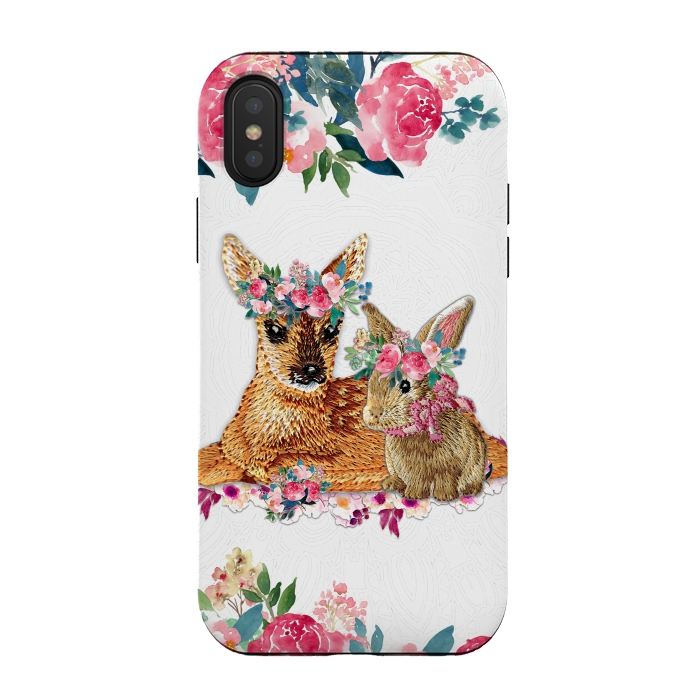 iPhone Xs / X StrongFit Flower Friends Fawn Bunny Lace by Monika Strigel