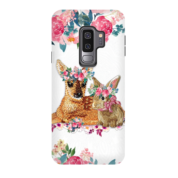 Galaxy S9 plus StrongFit Flower Friends Fawn Bunny Lace by Monika Strigel