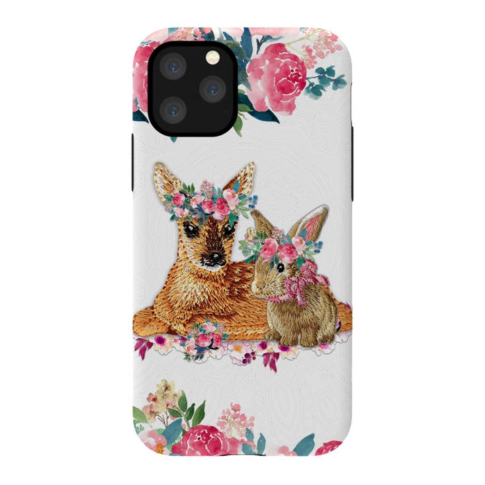 iPhone 11 Pro StrongFit Flower Friends Fawn Bunny Lace by Monika Strigel