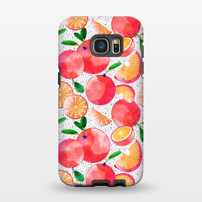 Galaxy S7 EDGE StrongFit Citrus Tropical | Juicy Fruits Polka Dots | Food Orange Grapefruit Pink Watercolor Botanica by Uma Prabhakar Gokhale