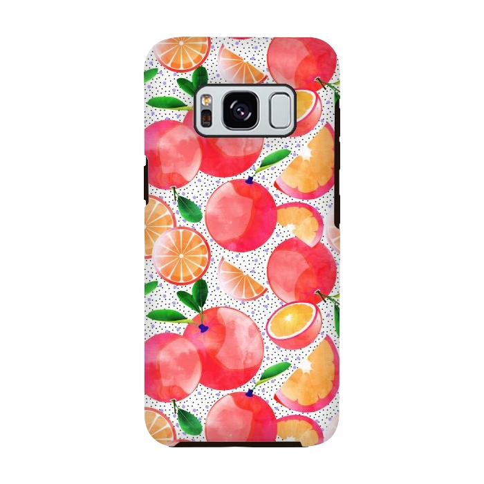 Galaxy S8 StrongFit Citrus Tropical | Juicy Fruits Polka Dots | Food Orange Grapefruit Pink Watercolor Botanica by Uma Prabhakar Gokhale