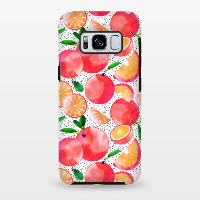 Galaxy S8 plus StrongFit Citrus Tropical | Juicy Fruits Polka Dots | Food Orange Grapefruit Pink Watercolor Botanica by Uma Prabhakar Gokhale
