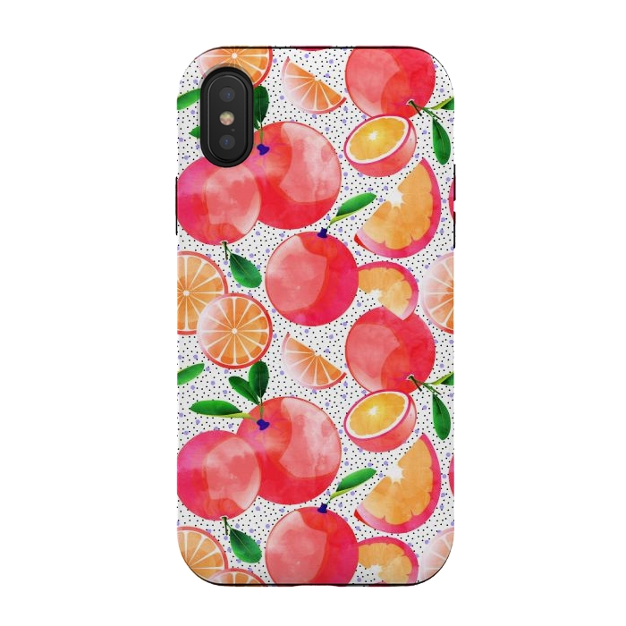 iPhone Xs / X StrongFit Citrus Tropical | Juicy Fruits Polka Dots | Food Orange Grapefruit Pink Watercolor Botanica by Uma Prabhakar Gokhale