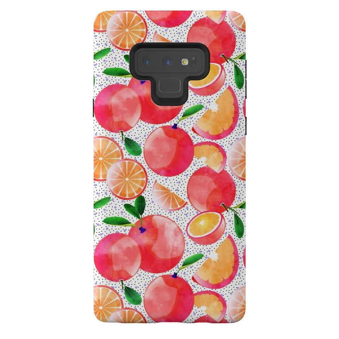 Galaxy Note 9 StrongFit Citrus Tropical | Juicy Fruits Polka Dots | Food Orange Grapefruit Pink Watercolor Botanica by Uma Prabhakar Gokhale