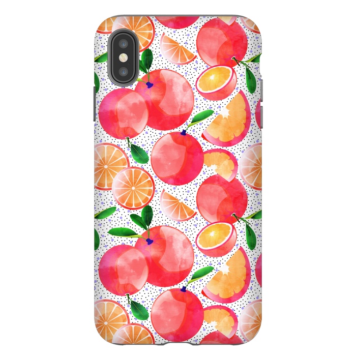 iPhone Xs Max StrongFit Citrus Tropical | Juicy Fruits Polka Dots | Food Orange Grapefruit Pink Watercolor Botanica by Uma Prabhakar Gokhale