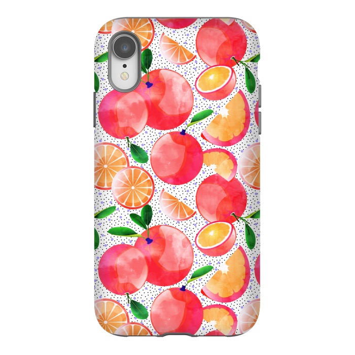 iPhone Xr StrongFit Citrus Tropical | Juicy Fruits Polka Dots | Food Orange Grapefruit Pink Watercolor Botanica by Uma Prabhakar Gokhale