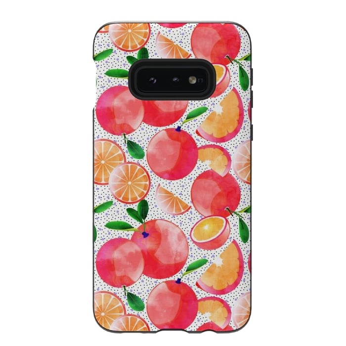 Galaxy S10e StrongFit Citrus Tropical | Juicy Fruits Polka Dots | Food Orange Grapefruit Pink Watercolor Botanica by Uma Prabhakar Gokhale