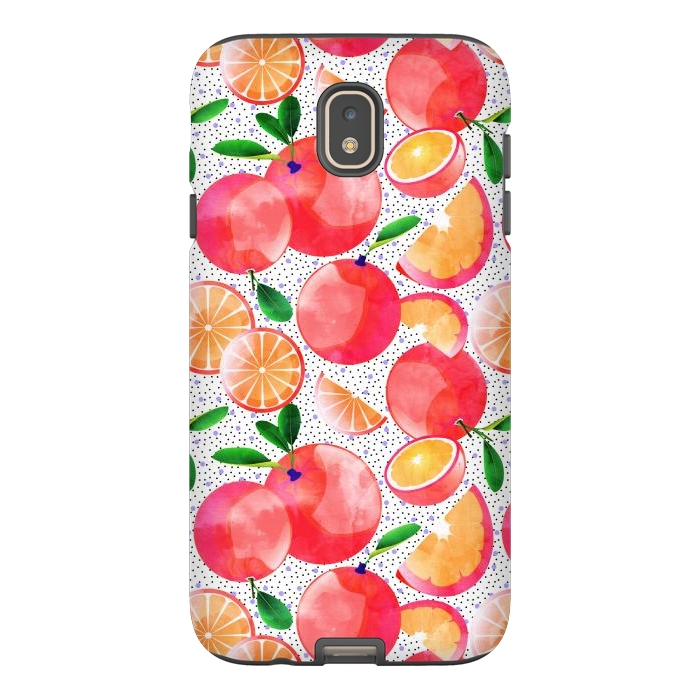 Galaxy J7 StrongFit Citrus Tropical | Juicy Fruits Polka Dots | Food Orange Grapefruit Pink Watercolor Botanica by Uma Prabhakar Gokhale