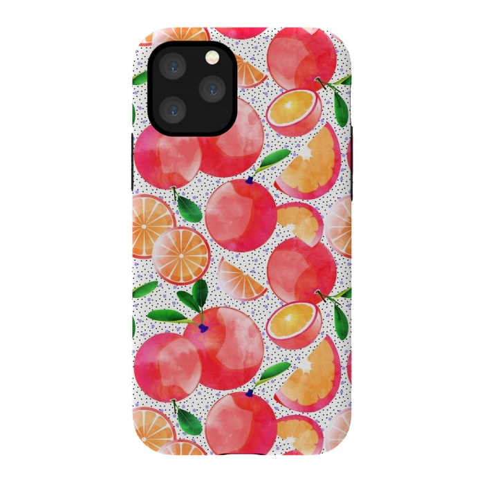 iPhone 11 Pro StrongFit Citrus Tropical | Juicy Fruits Polka Dots | Food Orange Grapefruit Pink Watercolor Botanica by Uma Prabhakar Gokhale