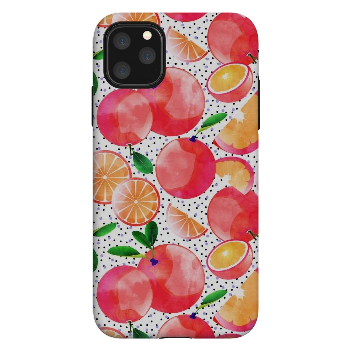 iPhone 11 Pro Max StrongFit Citrus Tropical | Juicy Fruits Polka Dots | Food Orange Grapefruit Pink Watercolor Botanica by Uma Prabhakar Gokhale