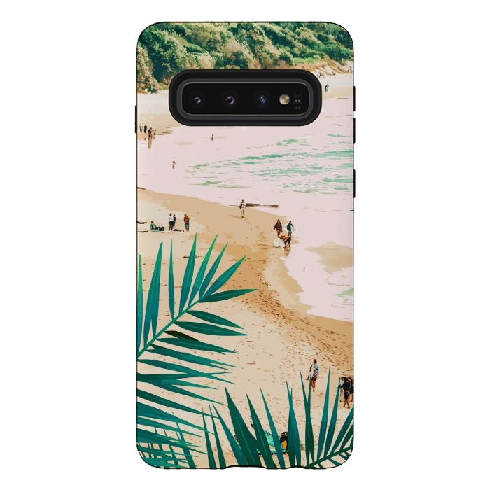 Galaxy S10 StrongFit Beach Weekend | Pastel Ocean Sea Tropical Travel | Scenic Sand Palm People Boho Vacation by Uma Prabhakar Gokhale