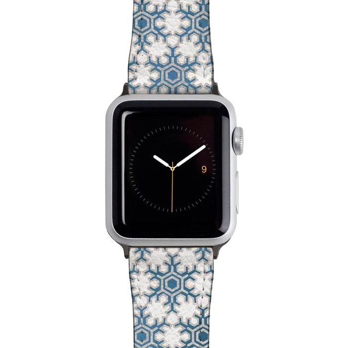 Watch 38mm / 40mm Strap PU leather Blue silver snowflakes christmas pattern by Oana 