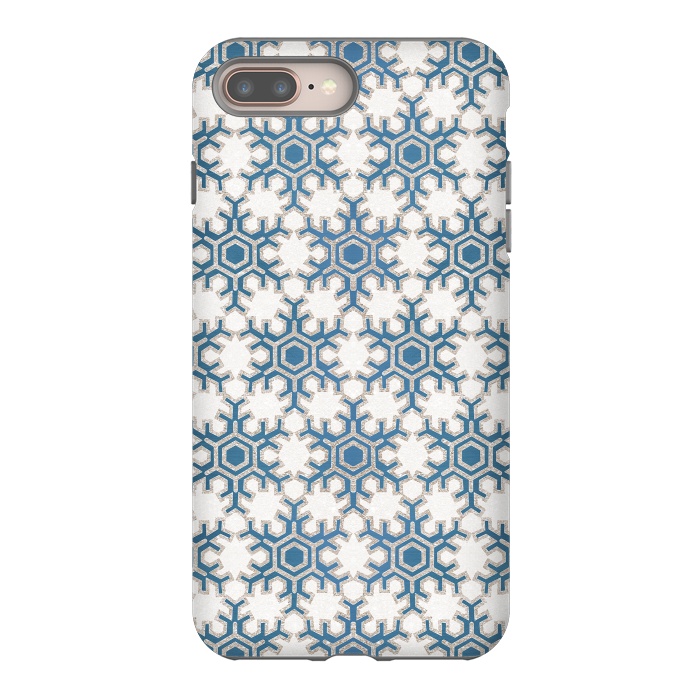 iPhone 7 plus StrongFit Blue silver snowflakes christmas pattern by Oana 