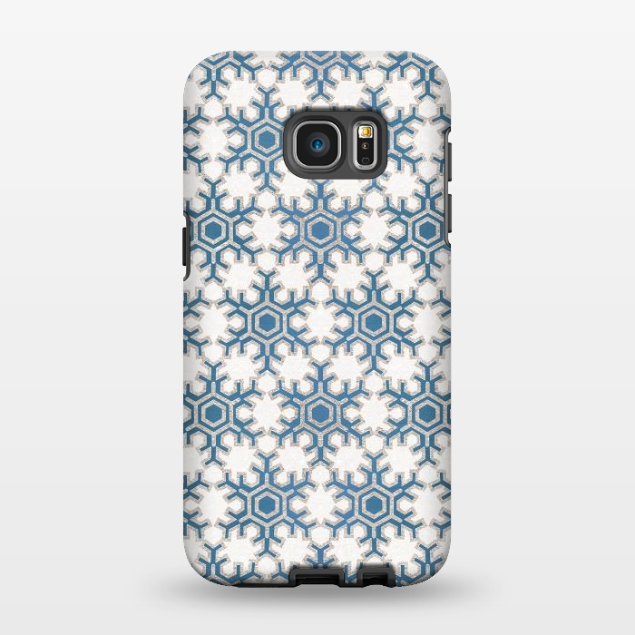 Galaxy S7 EDGE StrongFit Blue silver snowflakes christmas pattern by Oana 