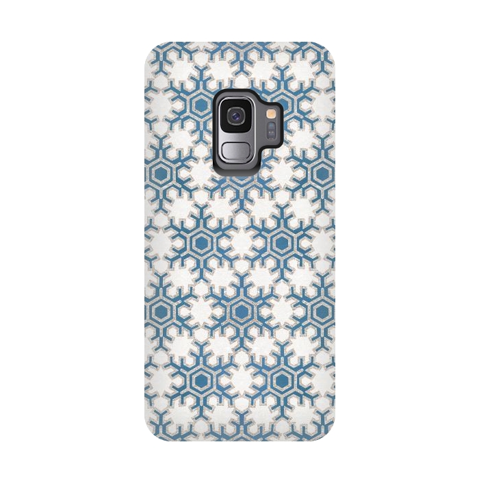 Galaxy S9 StrongFit Blue silver snowflakes christmas pattern by Oana 
