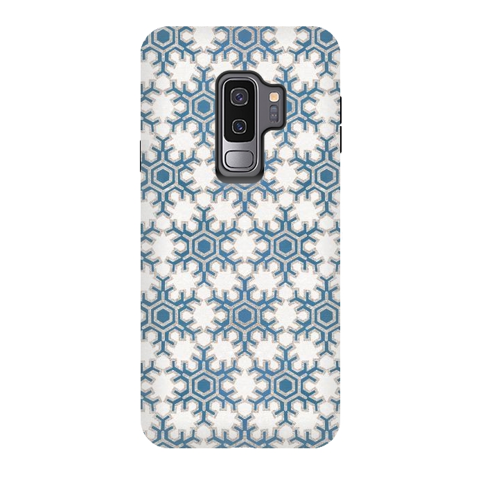 Galaxy S9 plus StrongFit Blue silver snowflakes christmas pattern by Oana 