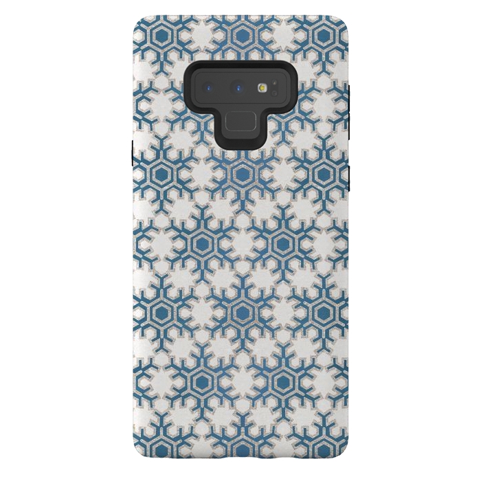 Galaxy Note 9 StrongFit Blue silver snowflakes christmas pattern by Oana 