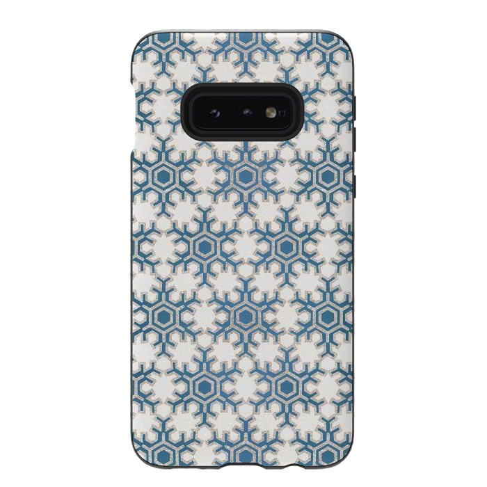 Galaxy S10e StrongFit Blue silver snowflakes christmas pattern by Oana 