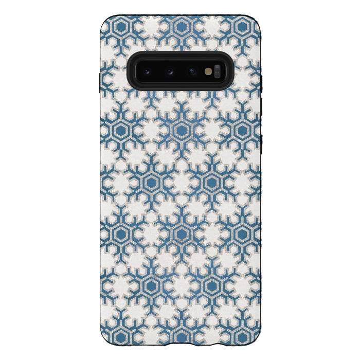 Galaxy S10 plus StrongFit Blue silver snowflakes christmas pattern by Oana 