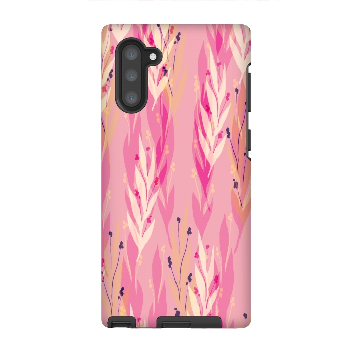Galaxy Note 10 StrongFit pink leaf pattern by MALLIKA