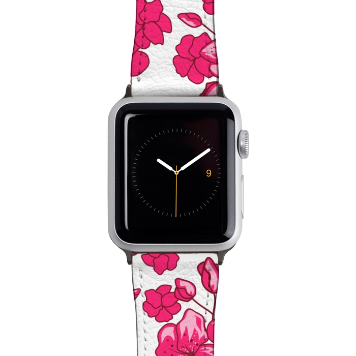 Watch 38mm / 40mm Strap PU leather pink floral print 2 by MALLIKA