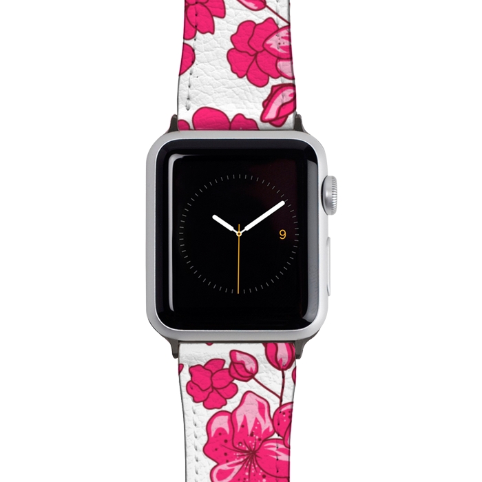 Watch 42mm / 44mm Strap PU leather pink floral print 2 by MALLIKA