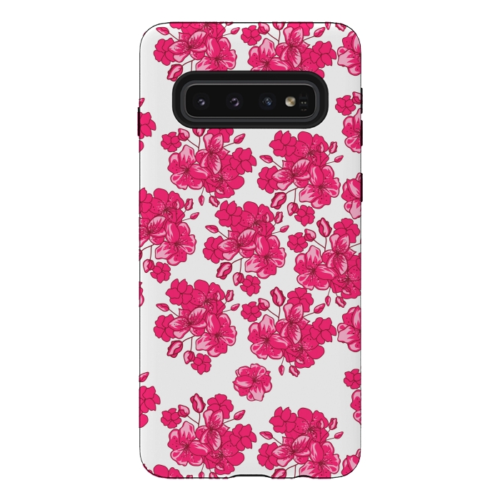 Galaxy S10 StrongFit pink floral print 2 by MALLIKA