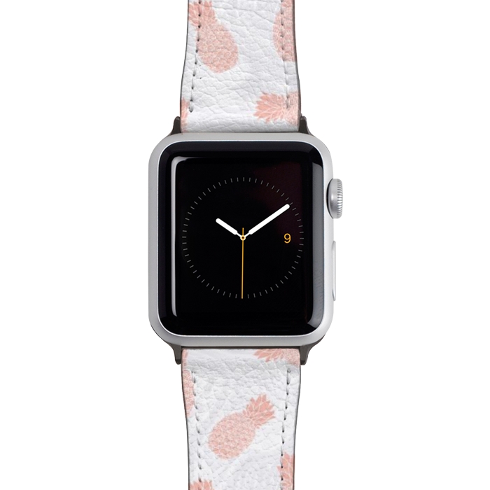 Watch 42mm / 44mm Strap PU leather Pink Pineapples on White Marble by Julie Erin Designs