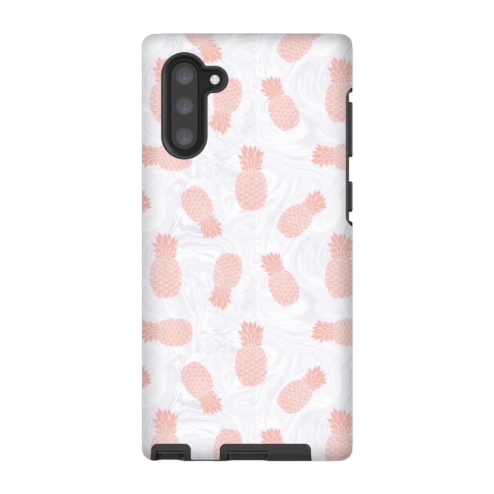 Galaxy Note 10 StrongFit Pink Pineapples on White Marble by Julie Erin Designs