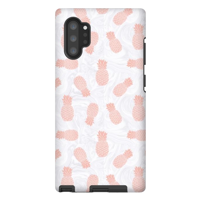 Galaxy Note 10 plus StrongFit Pink Pineapples on White Marble by Julie Erin Designs