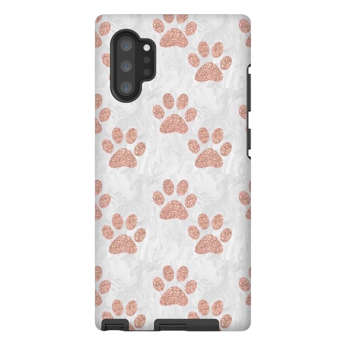 Galaxy Note 10 plus StrongFit Rose Gold Paw Prints on Marble by Julie Erin Designs