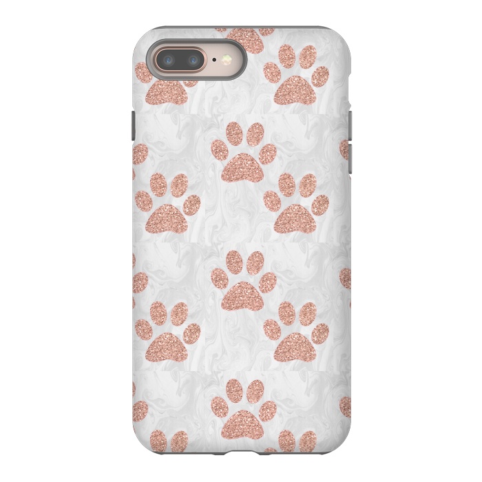 iPhone 7 plus StrongFit Rose Gold Paw Prints on Marble by Julie Erin Designs