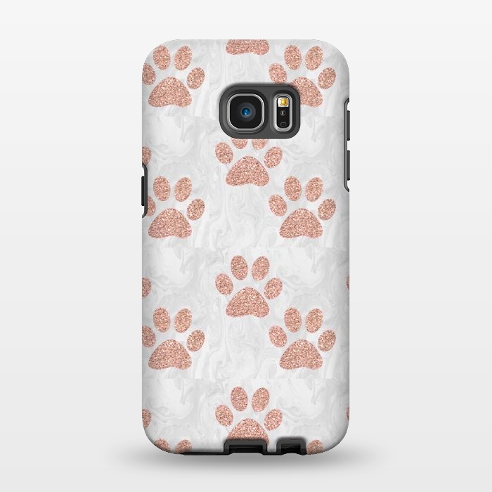 Galaxy S7 EDGE StrongFit Rose Gold Paw Prints on Marble by Julie Erin Designs