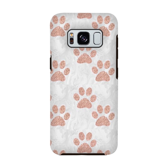 Galaxy S8 StrongFit Rose Gold Paw Prints on Marble by Julie Erin Designs
