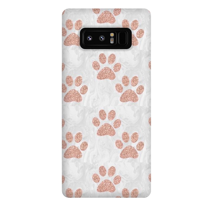Galaxy Note 8 StrongFit Rose Gold Paw Prints on Marble by Julie Erin Designs
