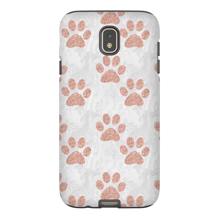 Galaxy J7 StrongFit Rose Gold Paw Prints on Marble by Julie Erin Designs
