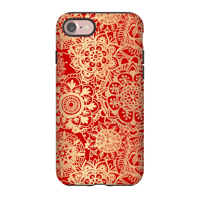 iPhone 7 StrongFit Red and Gold Mandala Pattern by Julie Erin Designs