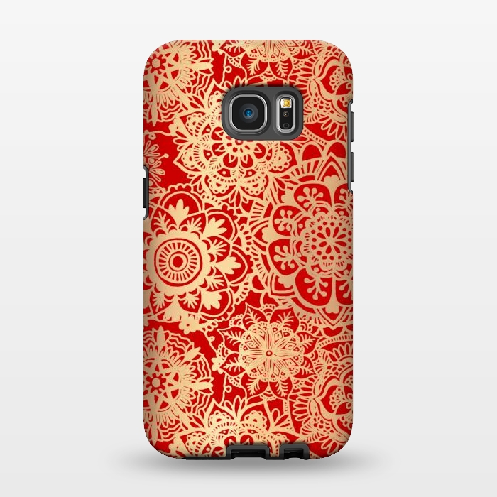 Galaxy S7 EDGE StrongFit Red and Gold Mandala Pattern by Julie Erin Designs